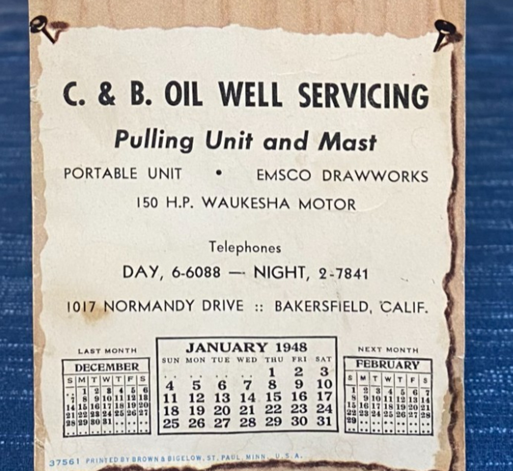 VTG 1948 Oil Field Well Service Bakersfield CA Ink Blotter Advertising Calendar